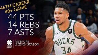 Giannis Antetokounmpo 44 pts 14 rebs 7 asts vs Spurs 2324 season [upl. by Gershon]