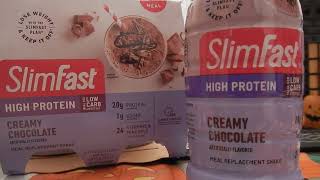 SLIMFAST HIGH PROTEIN CREAMY CHOCOLATE WEIGHT LOSS SHAKES REVIEW [upl. by Aihc]