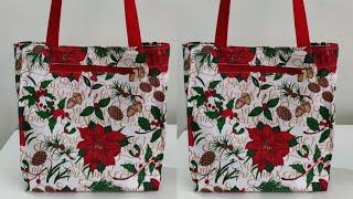 How to sew Shopping bag at home  Shopping bag cutting and stitching  DIY Zippered Tote bag  Bags [upl. by Assetnoc]