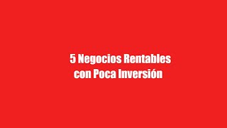 5 Negocios Rentables que puedes Comenzar con poca Inversión [upl. by Ahseiyn343]