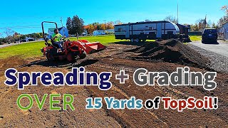 Tractor Spreads over 15 Yards Of TopSoil Grading with FEL [upl. by Annas]