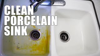 How to Clean Porcelain Sink  What Cleaned This Old Sink the Best [upl. by Dunaville]