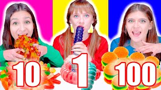 ASMR One Ten Or 100 Mukbang Food Challenge By LiLiBu [upl. by Pammy910]