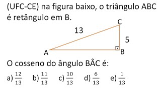 UFC  CE Na figura abaixo o triângulo ABC é retângulo em B O cosseno de ângulo BÂC é [upl. by Apfel]