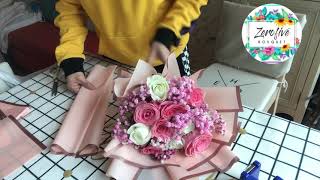 10 Roses wrapping tutorialsimple wrap flower bouquet [upl. by El]