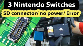 3 Nintendo switch consoles came in for repair  Damaged SD Connector No power and error code [upl. by Emirej]