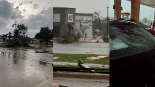 Tornado leaves path of destruction in Temple Texas smashing cars and buildings [upl. by Neeham332]