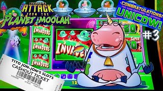 UNICOW Jackpot Handpay Over 500 spins on Invaders Attack from the Planet Moolah slot bonus [upl. by Ellesij]