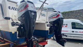 Twin Mariner 60 hp Fourstroke  Catamaran repowerpart one [upl. by Bjork392]