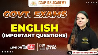 ENGLISH  IMPORTANT QUESTIONS  GOVT EXAM  CSAP IAS ACADEMY [upl. by Sher]