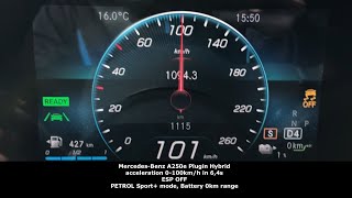 MercedesBenz A250e Plugin Hybrid acceleration 0100kmh ESP OFF in 64s Sport mode Battery 0km [upl. by Luing]