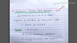 Types of relations  Reflexive and Irreflexive  lecture14discrete mathematics [upl. by Henig958]