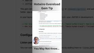 Hotwirelivereload Gem Tip Shorts rails webdesign coding rubyonrails hotwire [upl. by Miof Mela]