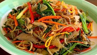 Japchae Glass noodles stirfried with vegetables 잡채 [upl. by Semela338]