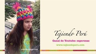 Gorro cuadrado con pompones tejido en trapillo con crochet XXL [upl. by Hearn]