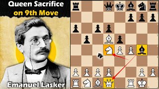 Laskers Queen Sacrifice on 9th Move  Lasker vs NN 1903 [upl. by Alinoel791]