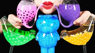 ASMR RAINBOW VARIETY DRINKS EDIBLE FROG EGGS BOBA TEA JELLO Water Drinking Sounds Bird Glasses 먹방 [upl. by Ococ]