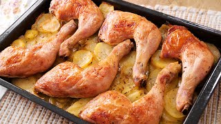 Pollo al Horno Asado con Patatas y Cebolla  Receta muy Fácil Económica y Abundante [upl. by Nuahsak]