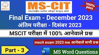 MSCIT  Word Most important Exam Questions 2023  Part 3 Word important question mscitexam [upl. by Slocum422]