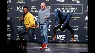 UFC 248 Israel Adesanya Yoel Romero Have Dance Off After Staredown  MMA Fighting [upl. by Odo]