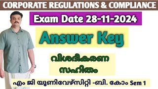 Corporate Regulations amp Compliances2024 November Exam Question answer keyMG University BCom Sem1 [upl. by Paige]