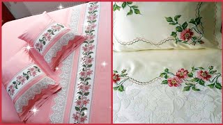 Top Class Hand Embroidered Bedsheets Collection Embroidery Pattern For Bedsheets [upl. by Delsman]