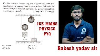The boxes of masses 2 kg and 8 kg are connected by a massless string passing over smooth pulleys [upl. by Khosrow]