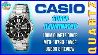 Blinded By The Light  Casio Super Illuminator 100m Quartz Diver MTD1079D1AVCF Unbox amp Review [upl. by Giavani]