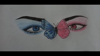 Aesthetic eyes drawing Drawing eyes by using pencil colors [upl. by Sidonie]