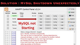 Error MySQL shutdown unexpectedly in Xampp  Easiest way to solve this [upl. by Sinnoda845]