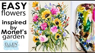 EASY Watercolor Flowers inspired by Monets Garden [upl. by Zaid]