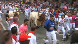 Famous Spanish bull run kicks off [upl. by Ecam]