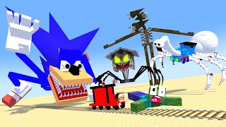 Cursed Shin Sonic vs Siren Head Cursed House Head and Boss choochoo train  Minecraft Animation [upl. by Ramled]