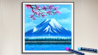 Oil Pastel Landscape  How to draw snow mountain with oil pastels  Painting Step by Step 油画棒风景湖畔雪山 [upl. by Good]