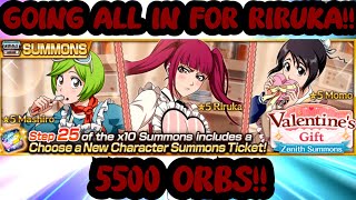 SIMPING FOR RIRUKA ON THE VALENTINES SUMMONS BANNER 5500 ORBS BLEACH BRAVE SOULS [upl. by Rube902]