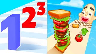 Number Master  Sandwich Runner SATISFYING Gameplay  Mobile Games  3D Games [upl. by Annahpos]