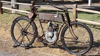 Early 1900s motorbike 1905 Harley Davidson straptank single motorcycle [upl. by Nessa]