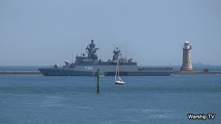 GERMAN NAVY CORVETTE FGS OLDENBURG F263 IN PLYMOUTH SOUND PREPARING TO ENTER DEVONPORT 12623 [upl. by Lodovico]