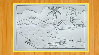 gramer drisso drawing  gaon ka chitra ka drawing  village scenery drawing for beginners [upl. by Caassi]