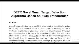 DETR Novel Small Target Detection Algorithm Based on Swin Transformer [upl. by Cindy]