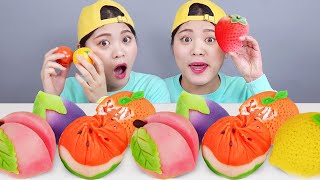 DONA and friend Rice Cake Fruit Dessert Mukbang [upl. by Rafiq356]