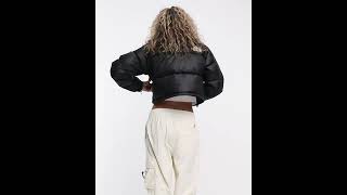 THE NORTH FACE Shiny Nuptse Cropped Down Puffer Jacket TNF Black Women  Asos [upl. by Meekar]