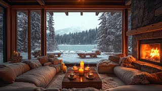 Snowfall at Cozy Winter Cabin Ambience ❄️ Slow Piano Music amp Fireplace Sounds for Relaxation [upl. by Giraud]