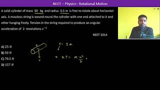 A solid cylinder of mass 50 kg and radius 05 m is free to rotate about horizontal axis A [upl. by Pancho]