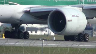 B777200ER Alitalia decollo takeoff to New York JFK intl from Rome Fiumicino FCO LIRF [upl. by Delamare]