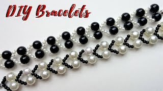 Jewelry making tutorial White and black bracelets DIY JEWELRY [upl. by Boutis]