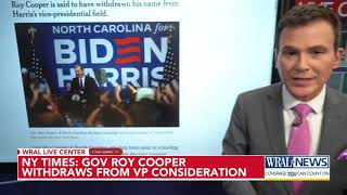 Gov Roy Cooper withdraws from VP consideration NY Times reports [upl. by Dwan]