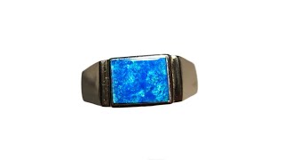 14k Gold Mens Blue Opal Ring Rectangle  8484  FlashOpal [upl. by Aivatahs813]