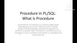 what is Procedure in PLSQL Oracle SQL developer [upl. by Elleinwad]