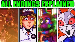 FNAF Security Breach ALL ENDINGS EXPLAINED BadGoodVIPVannyAftonGlitchtrap [upl. by Nnylear340]